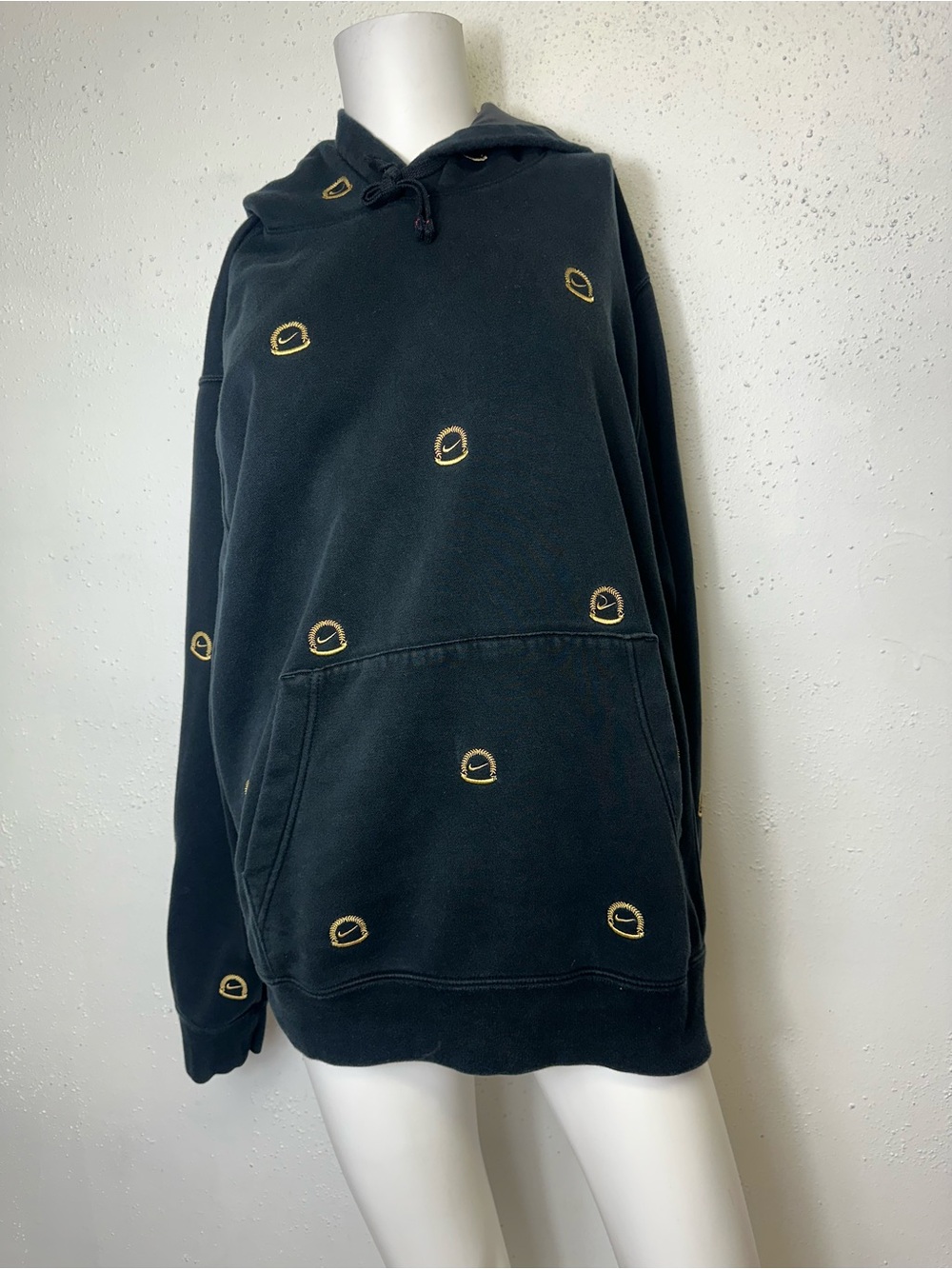 Nike All Over graphic Hoodie Logo Black off noir gold pullover Large